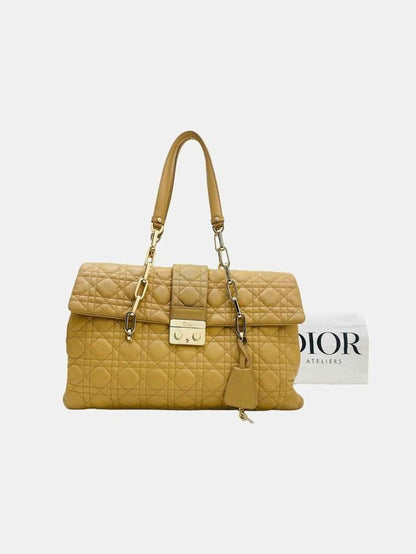 Pre - loved DIOR Lock Flap Beige Cannage Satchel at Reems Closet