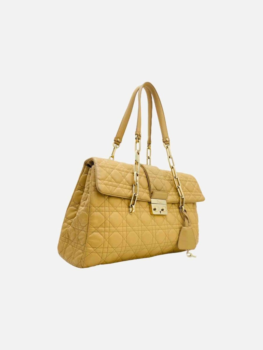 Pre - loved DIOR Lock Flap Beige Cannage Satchel at Reems Closet