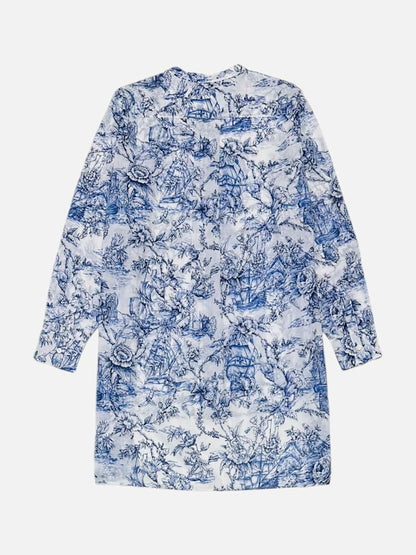 Pre - loved DIOR Mini Length White & Blue Toile De Jouy Shirt Dress at Reems Closet