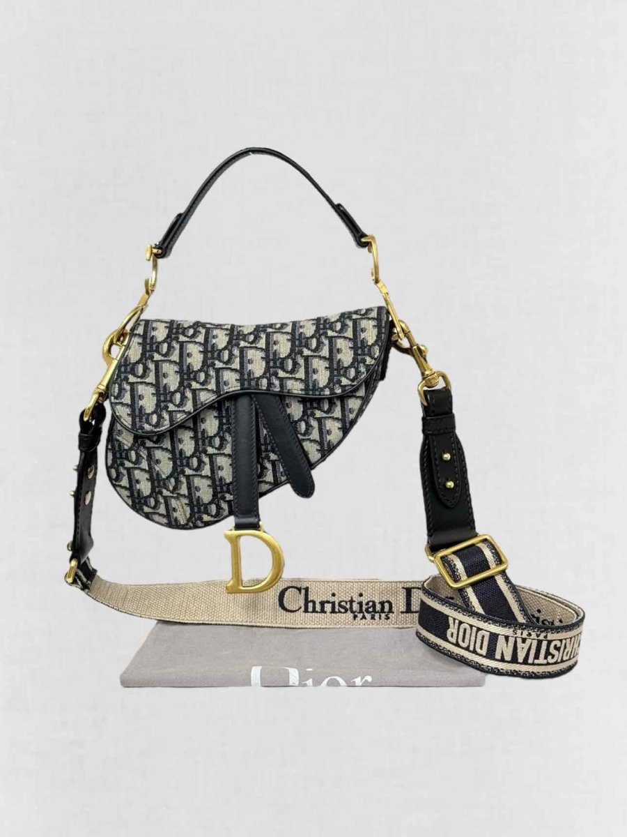 Pre - loved DIOR Navy Blue Oblique Saddle Bag at Reems Closet