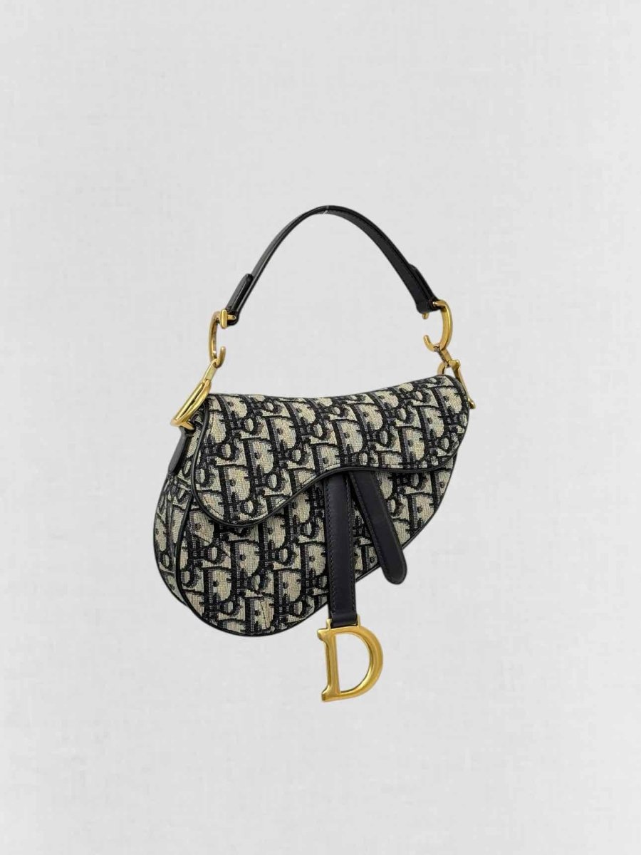 Pre - loved DIOR Navy Blue Oblique Saddle Bag at Reems Closet