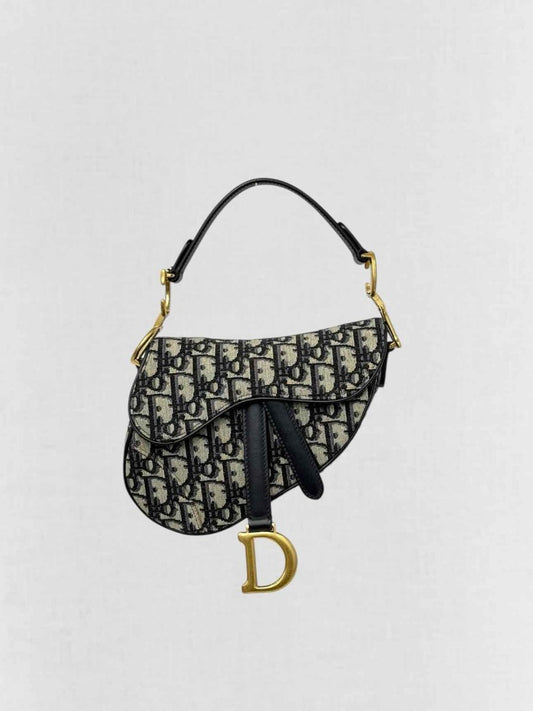 Pre - loved DIOR Navy Blue Oblique Saddle Bag at Reems Closet