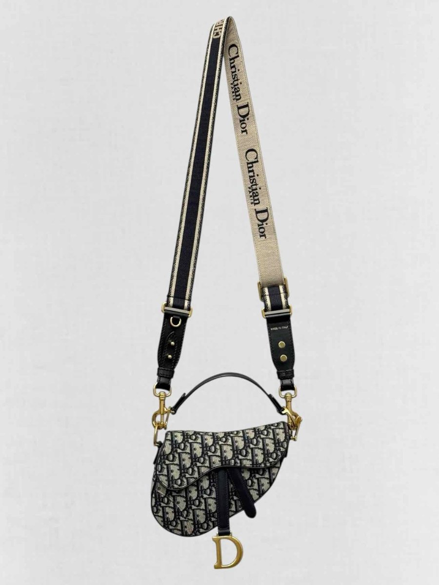 Pre - loved DIOR Navy Blue Oblique Saddle Bag at Reems Closet