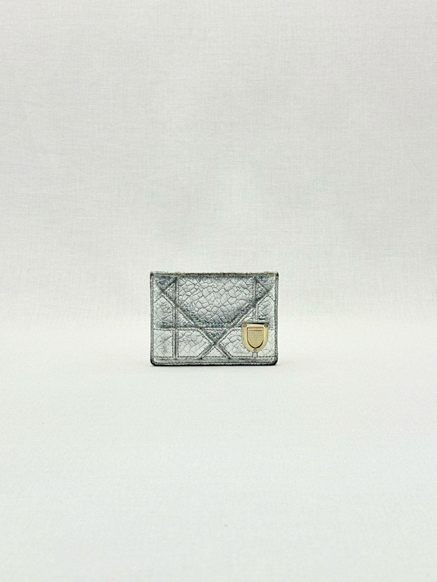 Pre - loved DIOR Silver Card Holder at Reems Closet