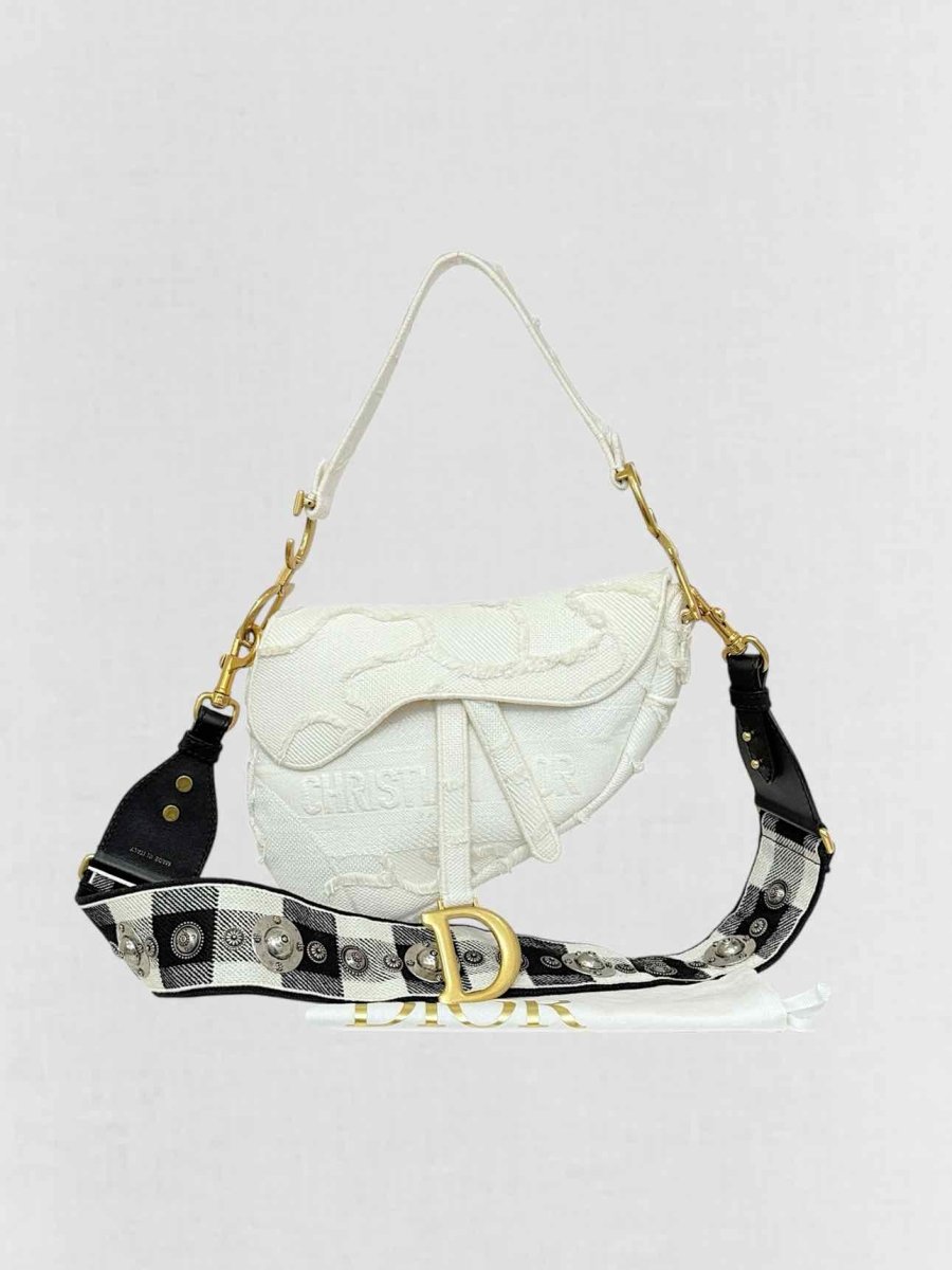 Pre - loved DIOR White Jacquard Saddle Bag at Reems Closet