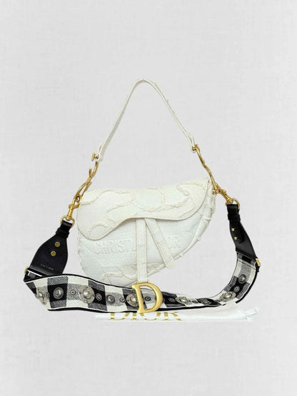 Pre - loved DIOR White Jacquard Saddle Bag at Reems Closet