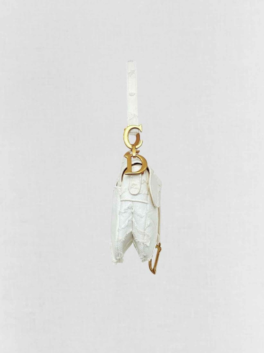 Pre - loved DIOR White Jacquard Saddle Bag at Reems Closet