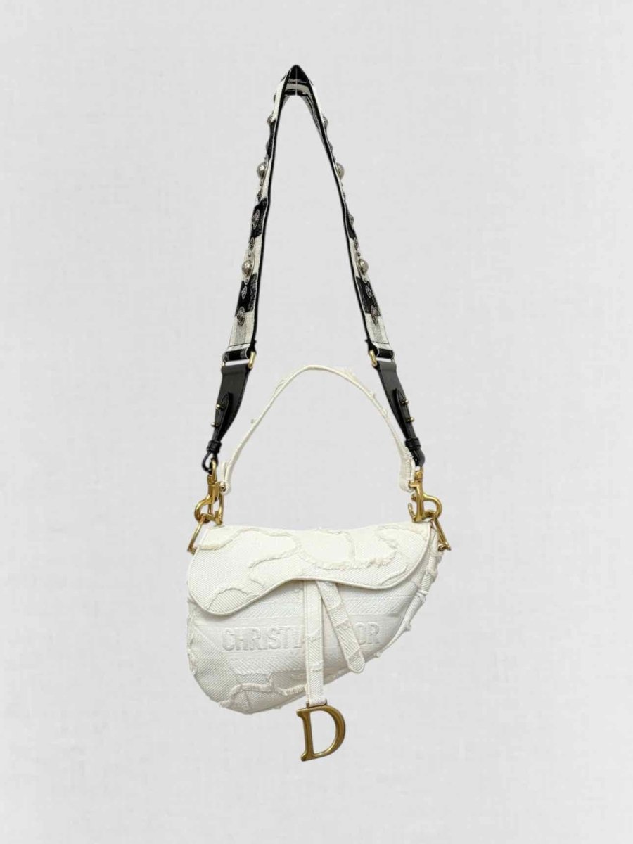 Pre - loved DIOR White Jacquard Saddle Bag at Reems Closet