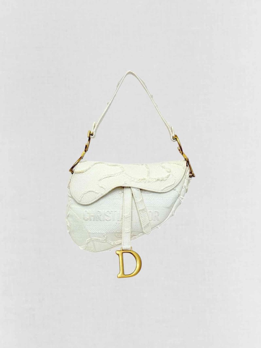 Pre - loved DIOR White Jacquard Saddle Bag at Reems Closet