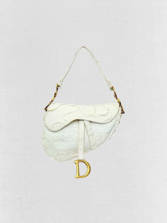 Pre - loved DIOR White Jacquard Saddle Bag at Reems Closet