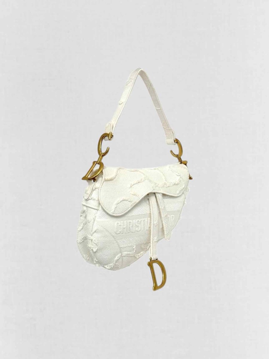Pre - loved DIOR White Jacquard Saddle Bag at Reems Closet