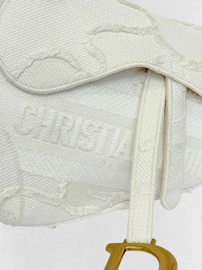 Pre - loved DIOR White Jacquard Saddle Bag at Reems Closet