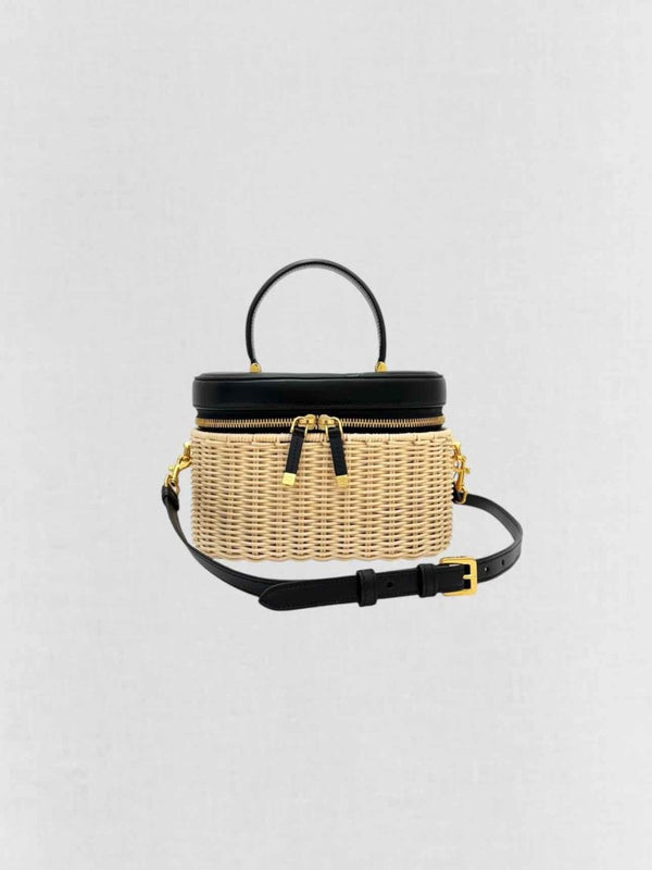 Pre - loved DIOR Wicker CD Black & Beige Top Handle at Reems Closet