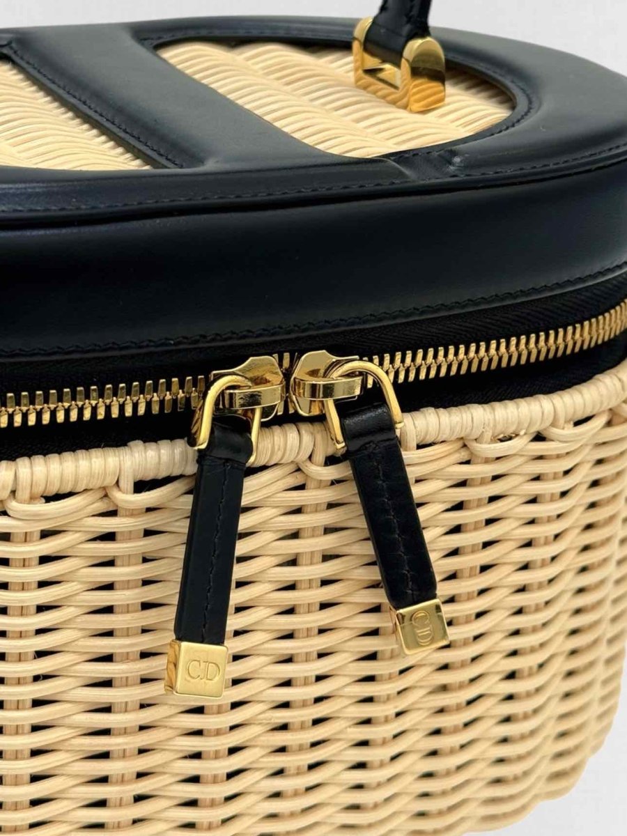 Pre - loved DIOR Wicker CD Black & Beige Top Handle at Reems Closet