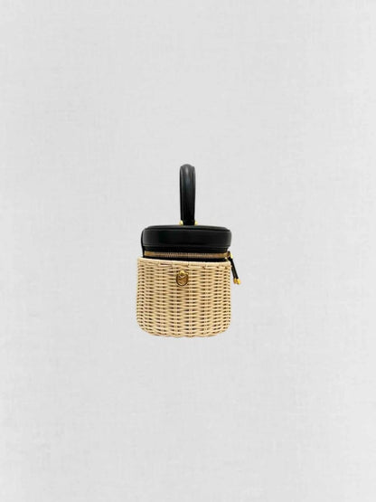 Pre - loved DIOR Wicker CD Black & Beige Top Handle at Reems Closet