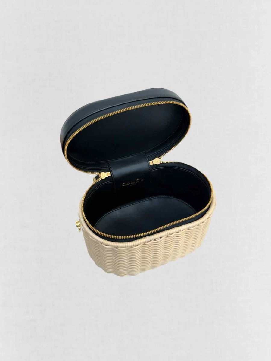 Pre - loved DIOR Wicker CD Black & Beige Top Handle at Reems Closet