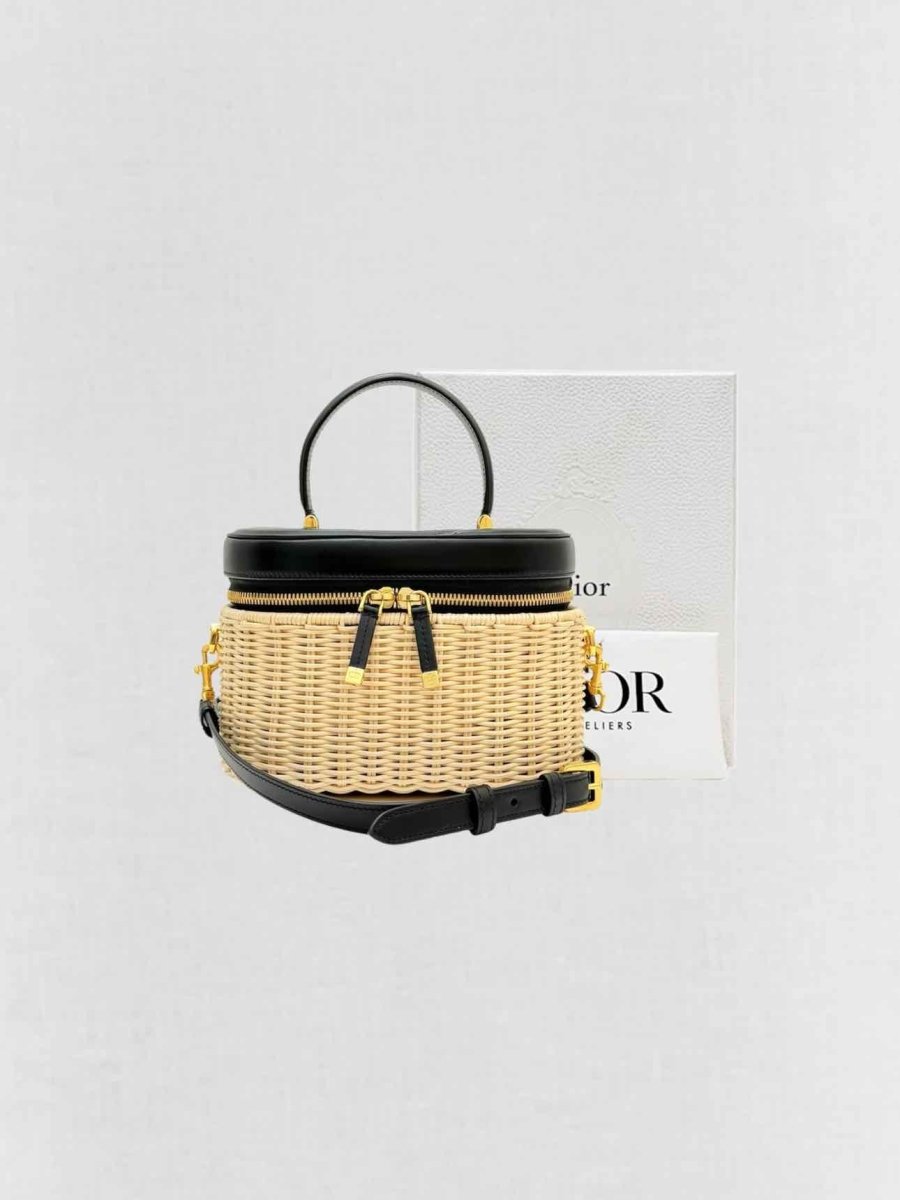 Pre - loved DIOR Wicker CD Black & Beige Top Handle at Reems Closet