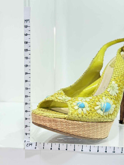 Pre - loved DIOR Yellow Snakeskin Size EU 38.5 Slingbacks at Reems Closet