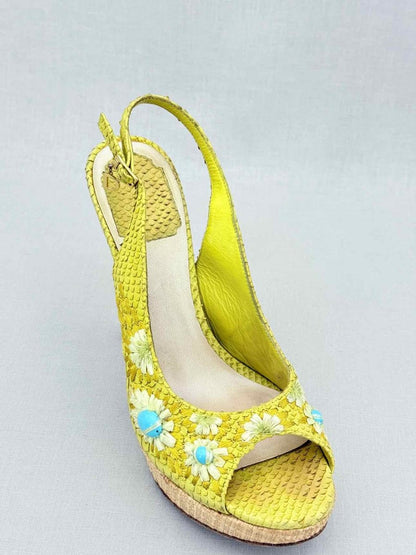 Pre - loved DIOR Yellow Snakeskin Size EU 38.5 Slingbacks at Reems Closet