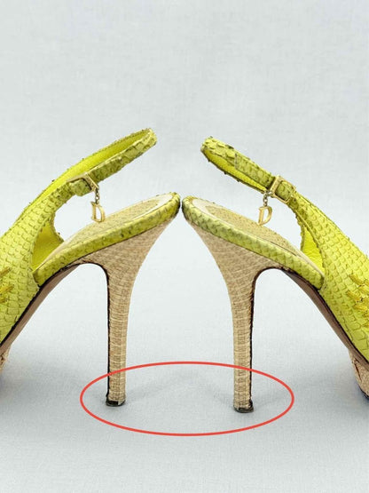Pre - loved DIOR Yellow Snakeskin Size EU 38.5 Slingbacks at Reems Closet