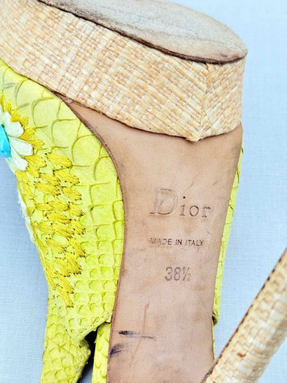 Pre - loved DIOR Yellow Snakeskin Size EU 38.5 Slingbacks at Reems Closet