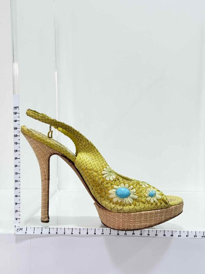 Pre - loved DIOR Yellow Snakeskin Size EU 38.5 Slingbacks at Reems Closet