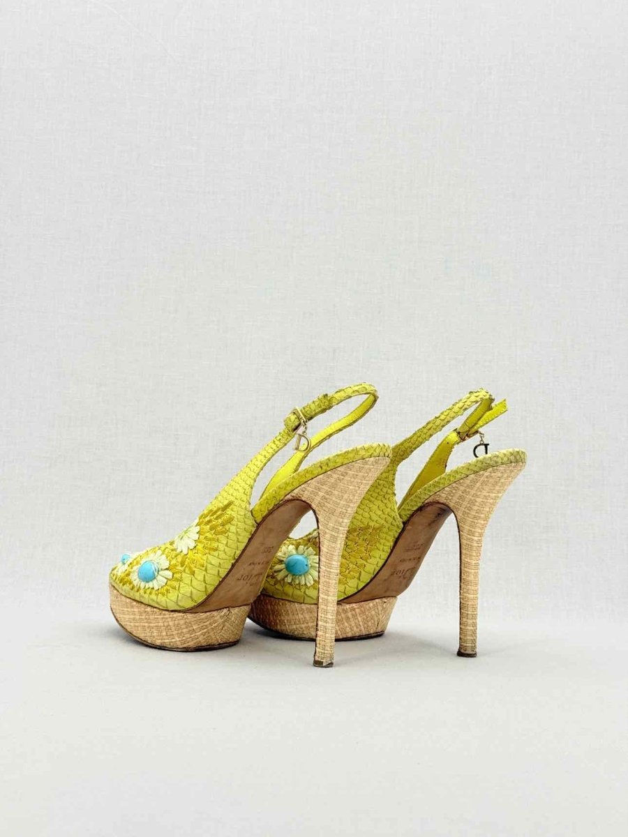 Pre - loved DIOR Yellow Snakeskin Size EU 38.5 Slingbacks at Reems Closet