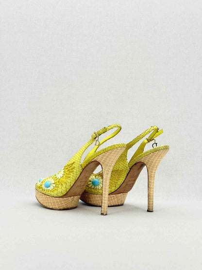 Pre - loved DIOR Yellow Snakeskin Size EU 38.5 Slingbacks at Reems Closet