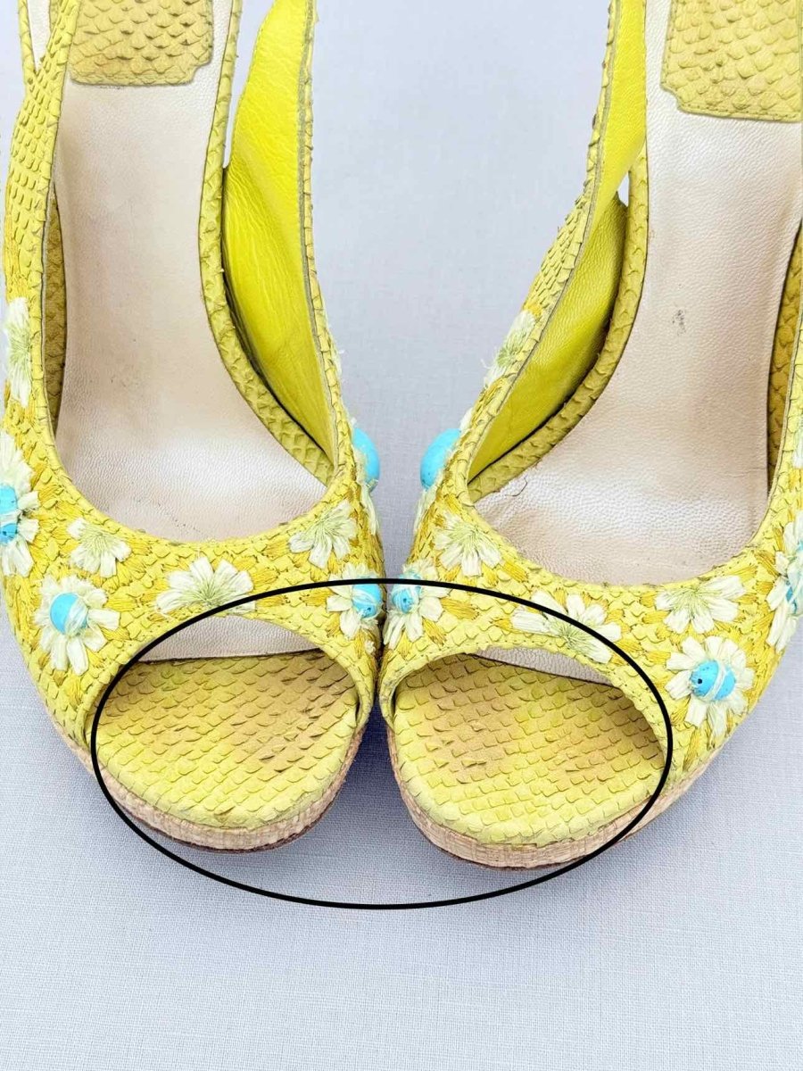 Pre - loved DIOR Yellow Snakeskin Size EU 38.5 Slingbacks at Reems Closet