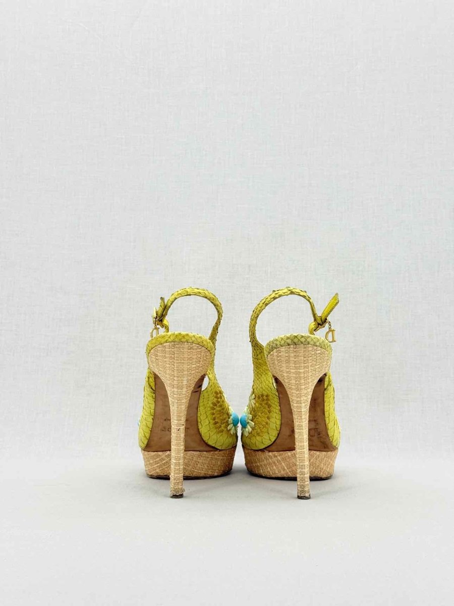 Pre - loved DIOR Yellow Snakeskin Size EU 38.5 Slingbacks at Reems Closet