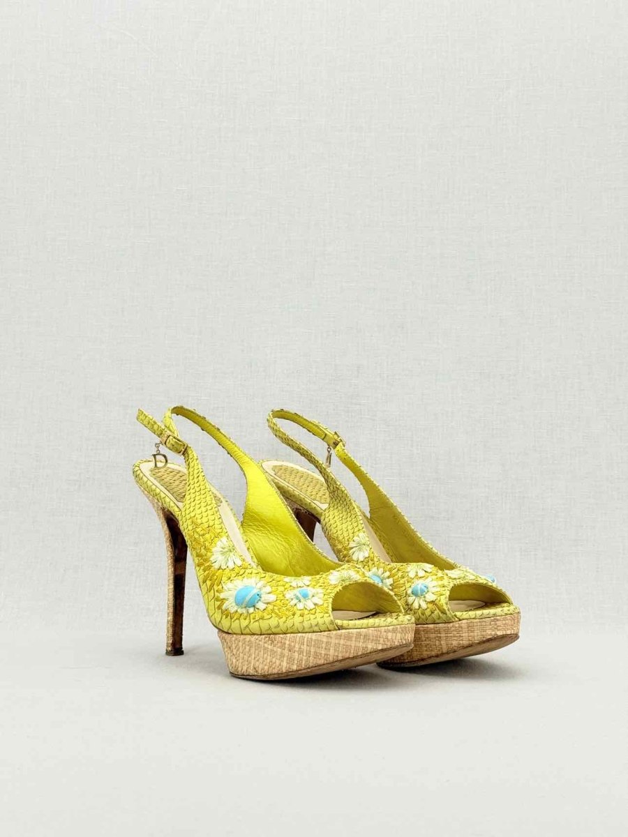 Pre - loved DIOR Yellow Snakeskin Size EU 38.5 Slingbacks at Reems Closet