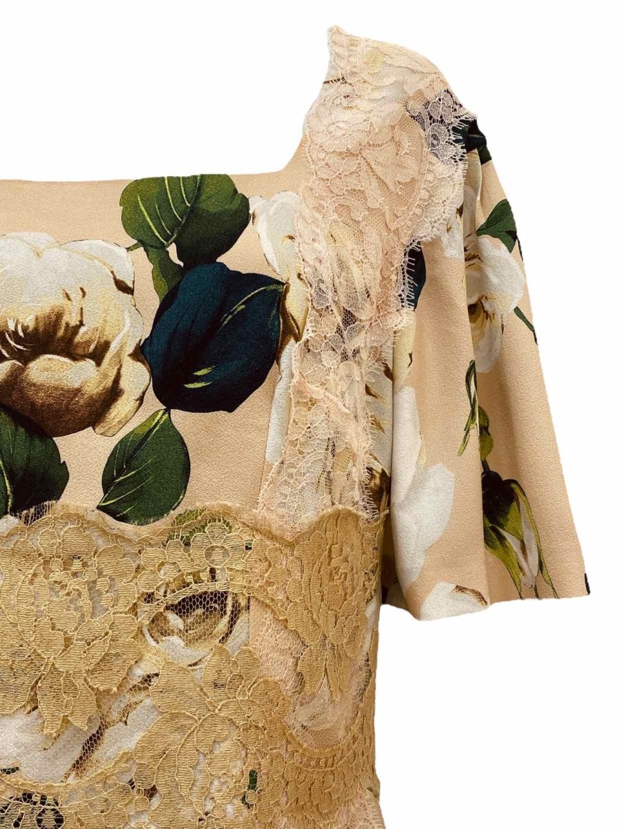 Pre - loved DOLCE & GABBANA Beige Floral Print Knee Length Dress at Reems Closet