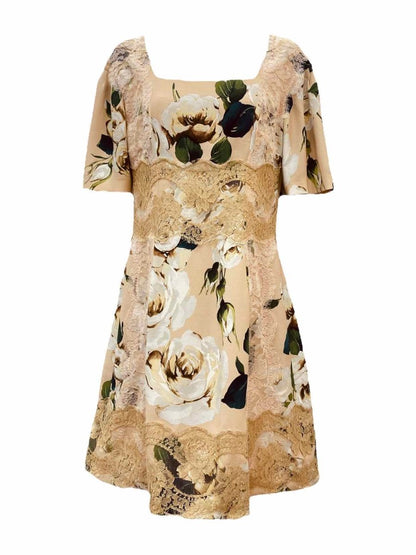 Pre - loved DOLCE & GABBANA Beige Floral Print Knee Length Dress at Reems Closet