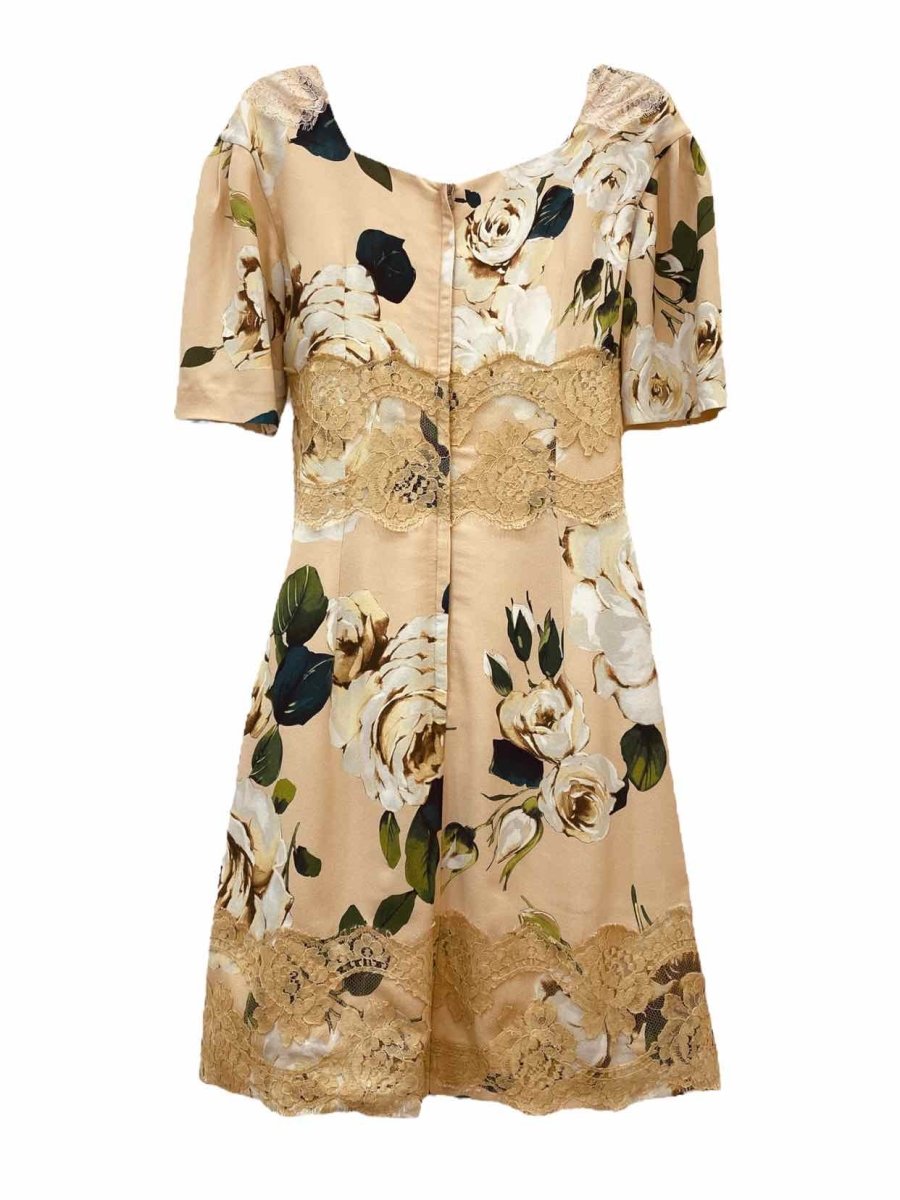 Pre - loved DOLCE & GABBANA Beige Floral Print Knee Length Dress at Reems Closet