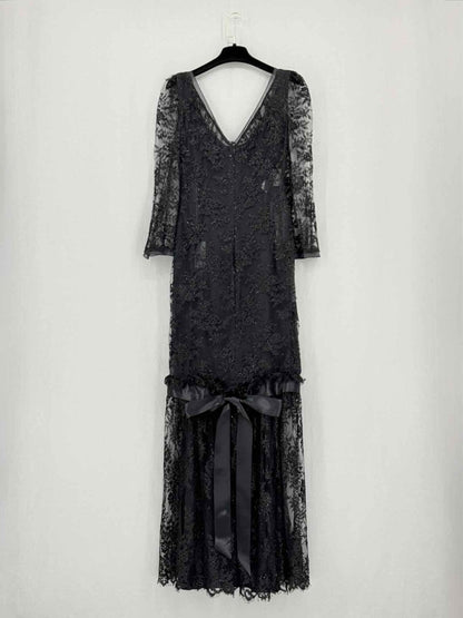Pre - loved DOLCE & GABBANA Black Floral Size US 4 Long Dress at Reems Closet