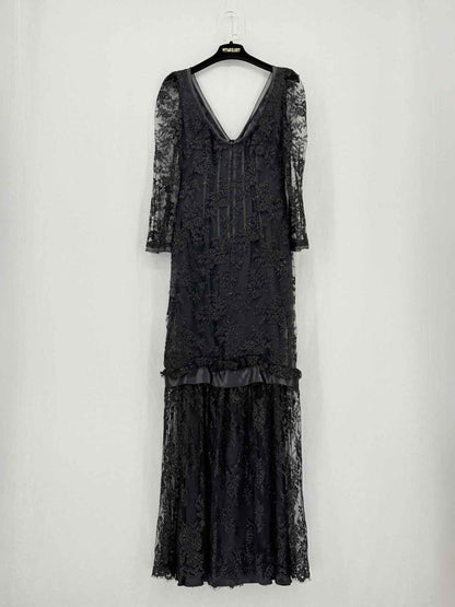 Pre - loved DOLCE & GABBANA Black Floral Size US 4 Long Dress at Reems Closet