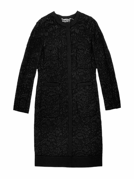 Pre - loved DOLCE & GABBANA Black Lace Long Cardigan at Reems Closet