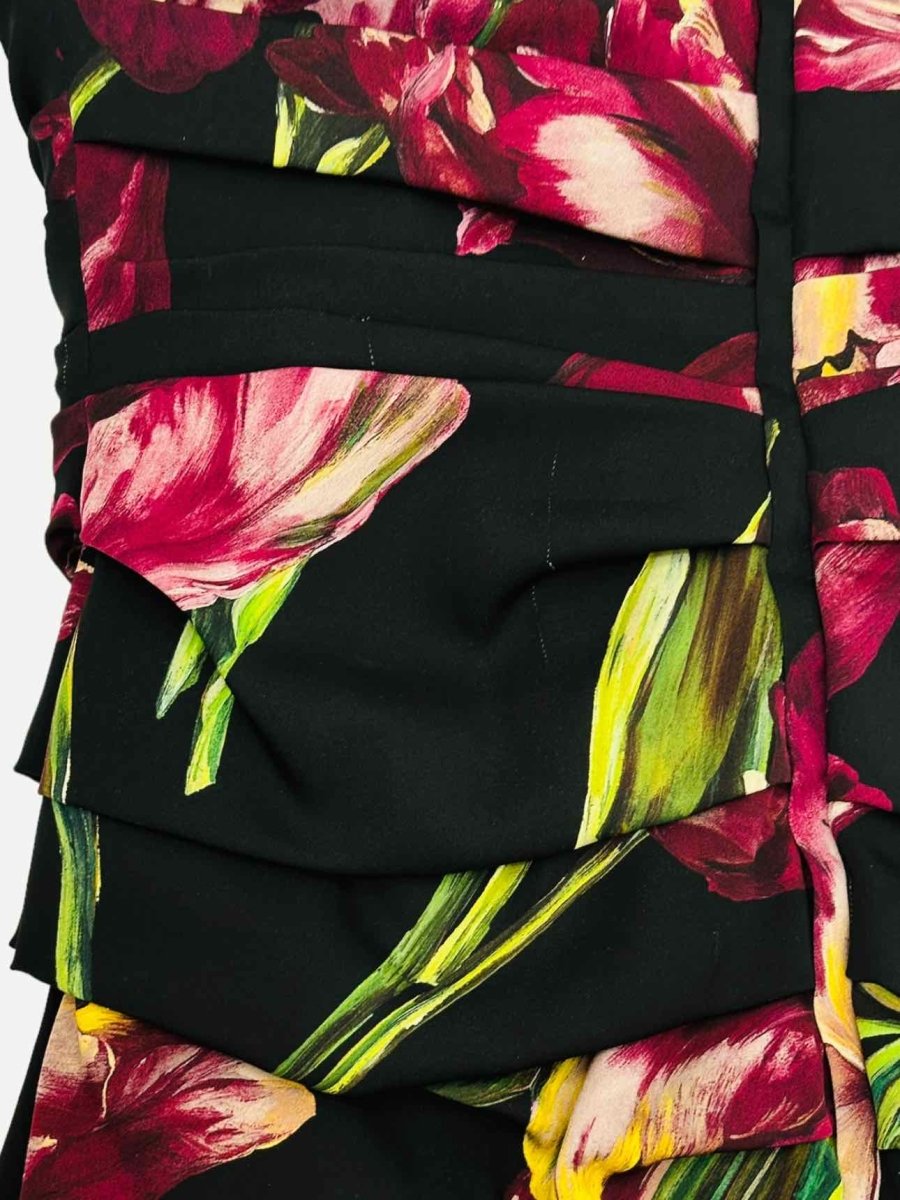 Pre - loved DOLCE & GABBANA Black Multicolor Tulip Cocktail Dress at Reems Closet