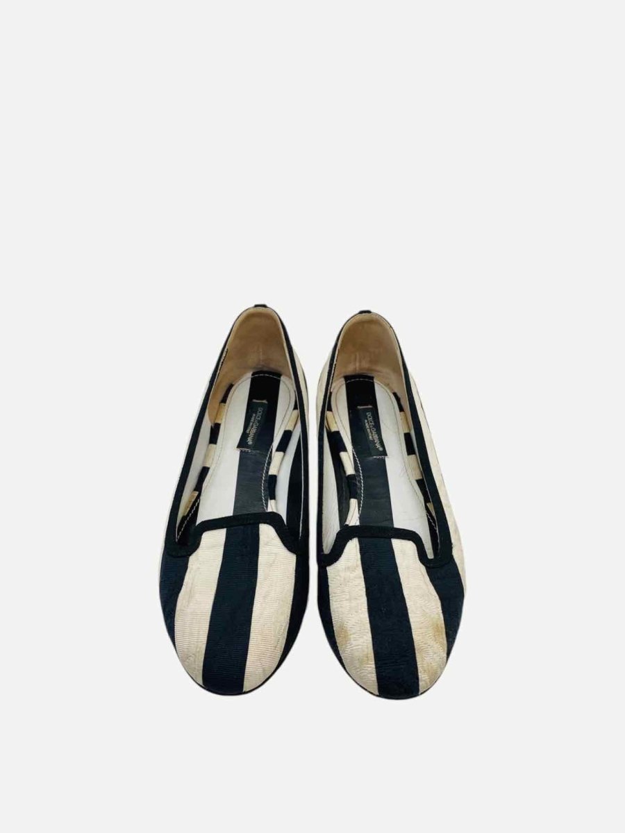 Pre - loved DOLCE & GABBANA Black & White Striped Ballet Flats at Reems Closet