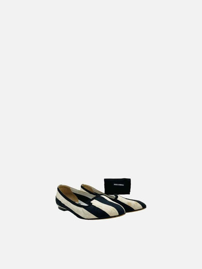 Pre - loved DOLCE & GABBANA Black & White Striped Ballet Flats at Reems Closet