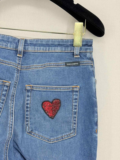 Pre - loved DOLCE & GABBANA Blue Embroidered Size US 2 Jeans at Reems Closet