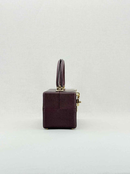 Pre - loved DOLCE & GABBANA Box Burgundy Iguana Embossed Top Handle at Reems Closet
