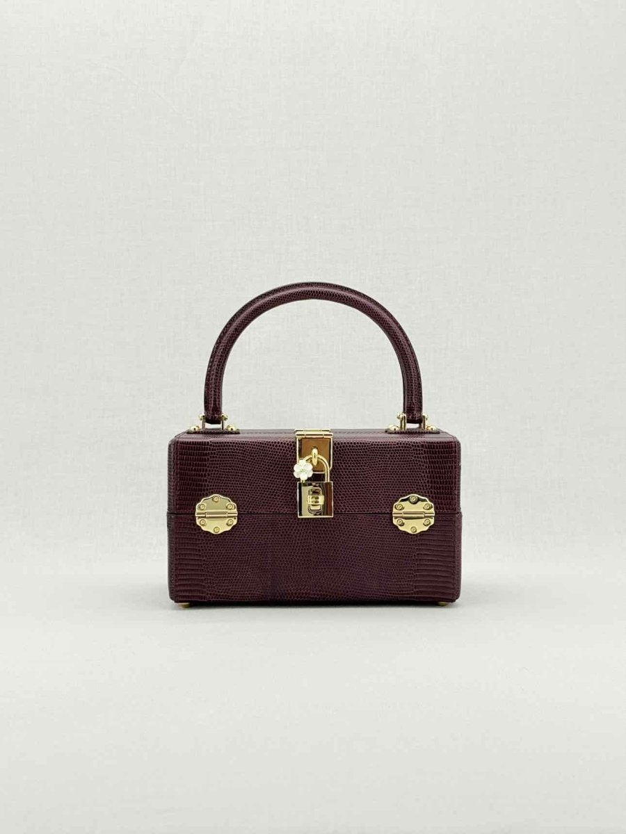 Pre - loved DOLCE & GABBANA Box Burgundy Iguana Embossed Top Handle at Reems Closet