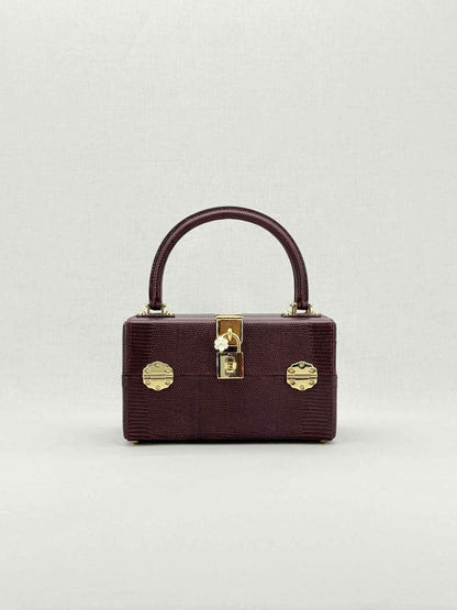 Pre - loved DOLCE & GABBANA Box Burgundy Iguana Embossed Top Handle at Reems Closet