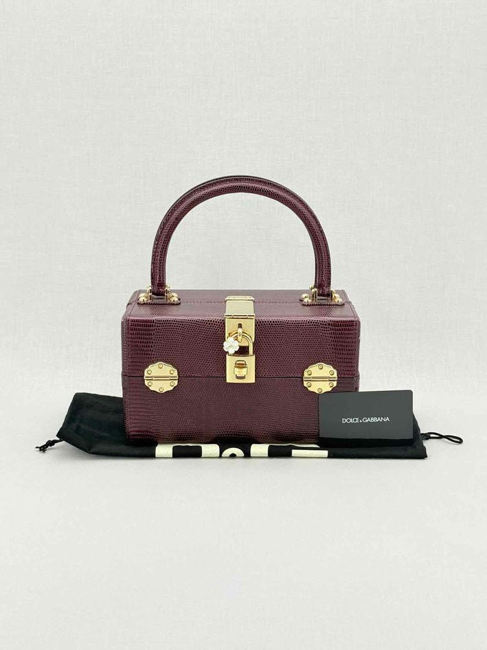 Pre - loved DOLCE & GABBANA Box Burgundy Iguana Embossed Top Handle at Reems Closet