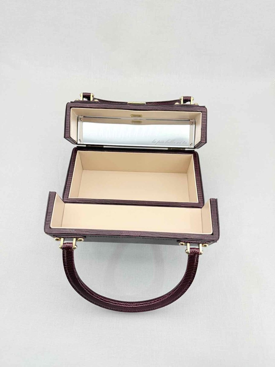 Pre - loved DOLCE & GABBANA Box Burgundy Iguana Embossed Top Handle at Reems Closet