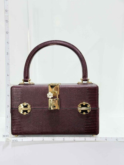 Pre - loved DOLCE & GABBANA Box Burgundy Iguana Embossed Top Handle at Reems Closet