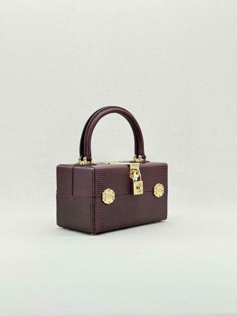 Pre - loved DOLCE & GABBANA Box Burgundy Iguana Embossed Top Handle at Reems Closet
