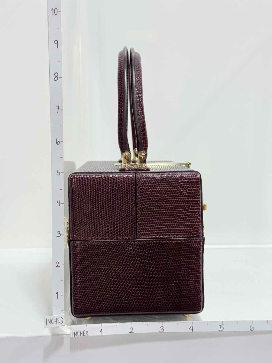 Pre - loved DOLCE & GABBANA Box Burgundy Iguana Embossed Top Handle at Reems Closet