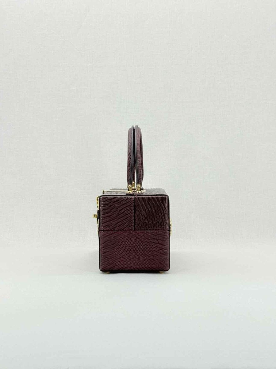 Pre - loved DOLCE & GABBANA Box Burgundy Iguana Embossed Top Handle at Reems Closet